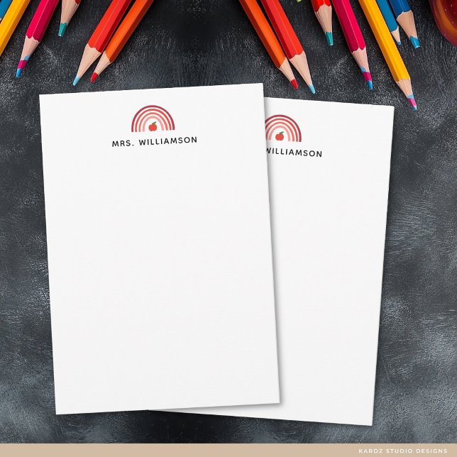 Nota moderna del nombre del profesor del arco iris (The front of the note card is shown in 3.5 x 5 inches. Add teacher´s name and choose paper + size.)