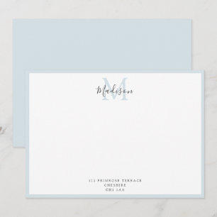 Nota Monogramada Girly Modern en Polvo Azul