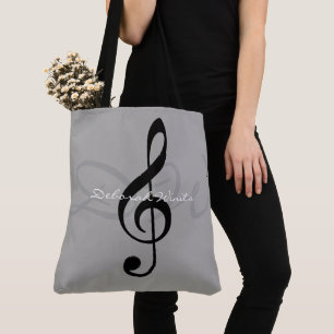 nota musical gráfica en la bolsa de tote gris con
