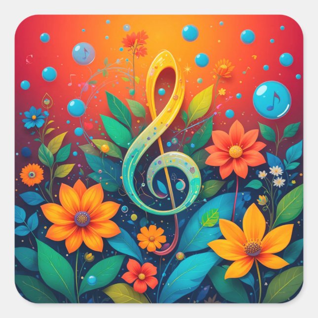 Nota Musical Rodeada de Flores Calcomanía para Ama (Anverso)