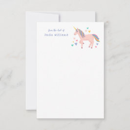 Nota personal de niños de Unicornio arcoiris rosad