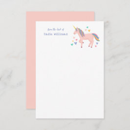 Nota personal de niños de Unicornio arcoiris rosad