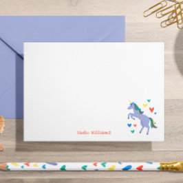 Nota personal de niños de Unicornio con arcoiris a