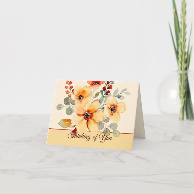 Nota personalizable floral acuarela naranja y roja (Anverso)