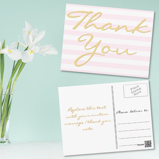 Nota Personalizada Bandas Modernas Elegantes Graci (Personalized Note Modern Elegant Stripes Thank You Postcard)