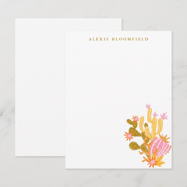 Nota personalizada de cactus singulares rosa y Nar (Anverso / Reverso)