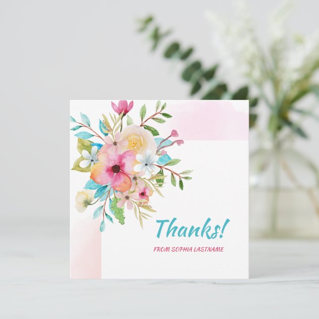 Nota personalizada de floral rosa pastel (Anverso de pie)