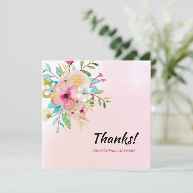 Nota personalizada de floral rosa pastel (Anverso de pie)