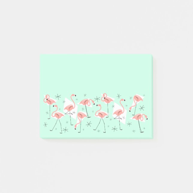 Nota post-it de Flamingos Retro Green Wide (Anverso)