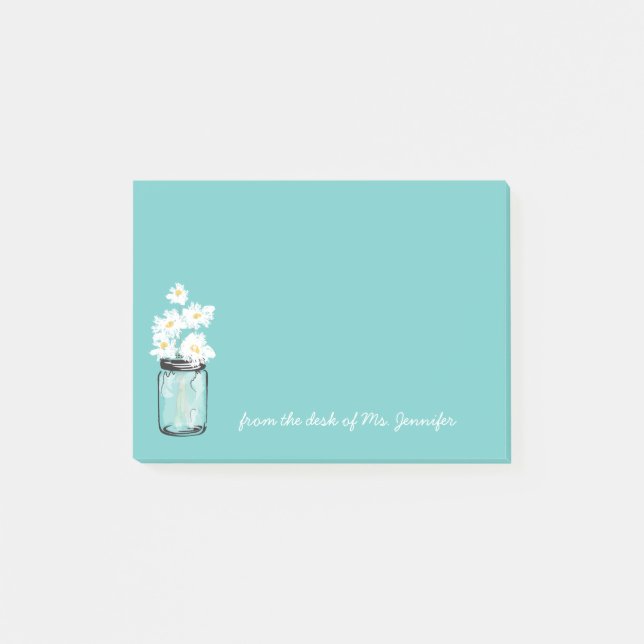 Nota verde azulada de Mason Jar White Daisy Floral (Anverso)
