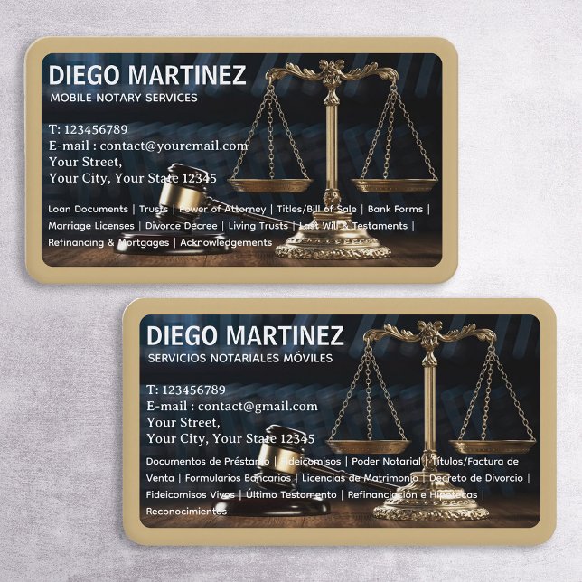 Notario Bilingüe Español tarjeta de visita (Notary Bilingual Cards)