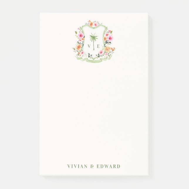 Notas Adhesivas de Crest Monograma de Boda Floral  (Anverso)