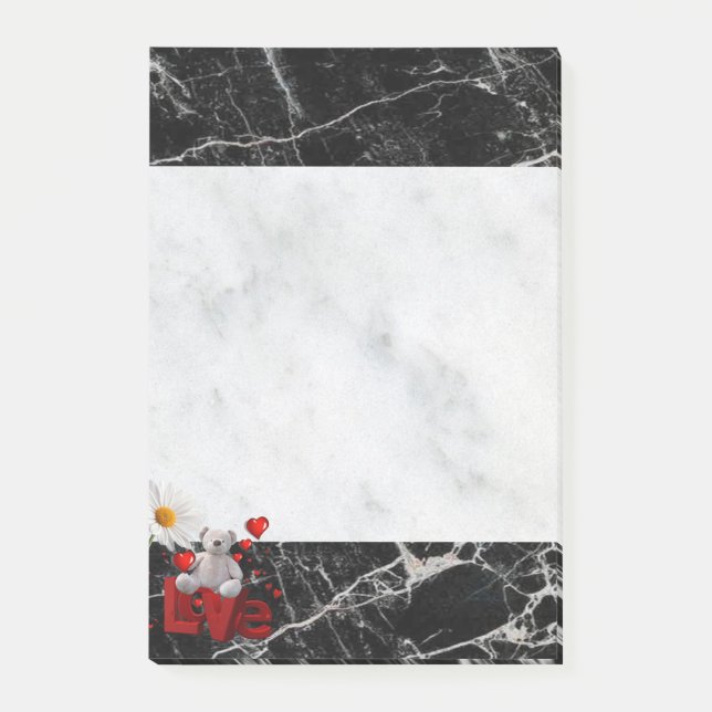 Notas Adhesivas Oso de Peluche Mármol Blanco y Neg (Anverso)