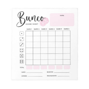 Notas Bloc de hojas de puntuación de Bunco