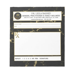 Notas Bloc de prescripción de mármol falso Black & Gold