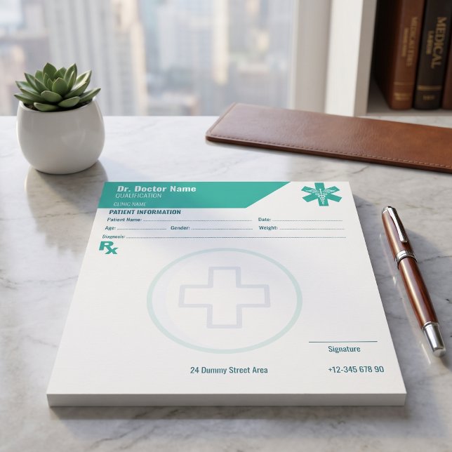 Notas Bloc de prescripción RX personalizado verde azulad (Customizable RX Pad Teal Doctor Prescription Medical
)