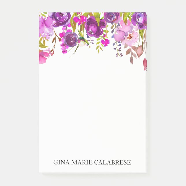 Notas cubiertas florales violetas de la acuarela (Anverso)