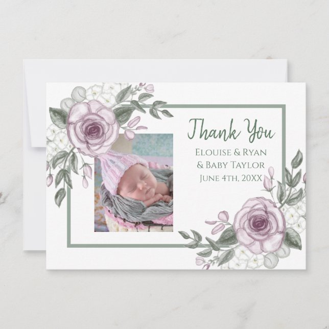 Notas de agradecimiento con foto de Recién nacido (Anverso)
