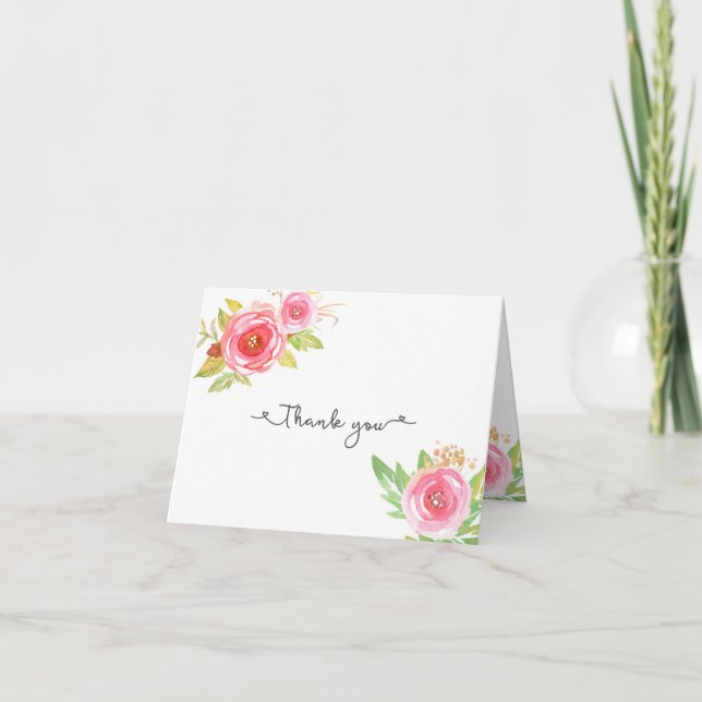 Notas de agradecimiento nupciales Florales Rosadas (Anverso)