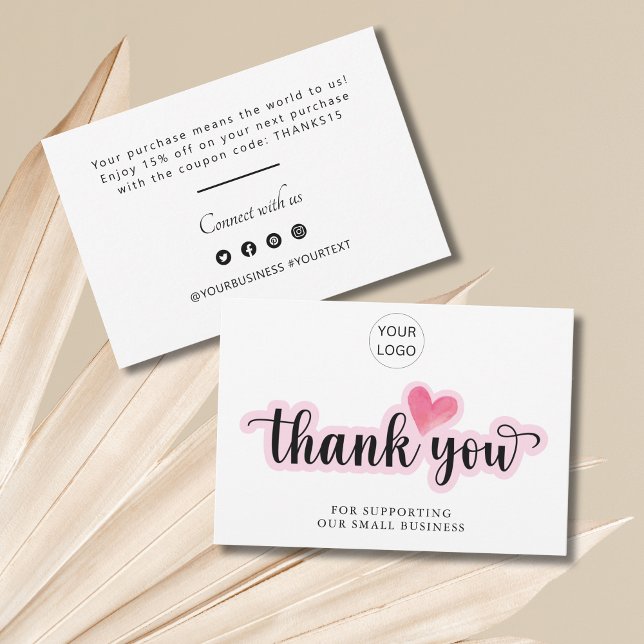 Notas de agradecimiento profesional personalizado (Personalized Business Thank You Notes pink heart)