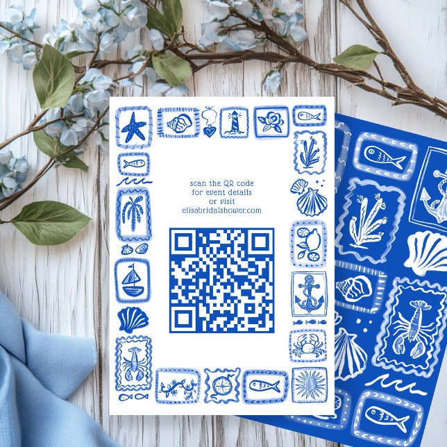 Notas de Amor del Mar Moderno QR Personalizado  Re (LoveNotes from Sea Modern CUSTOM QR Bridal Shower Enclosure Card
)