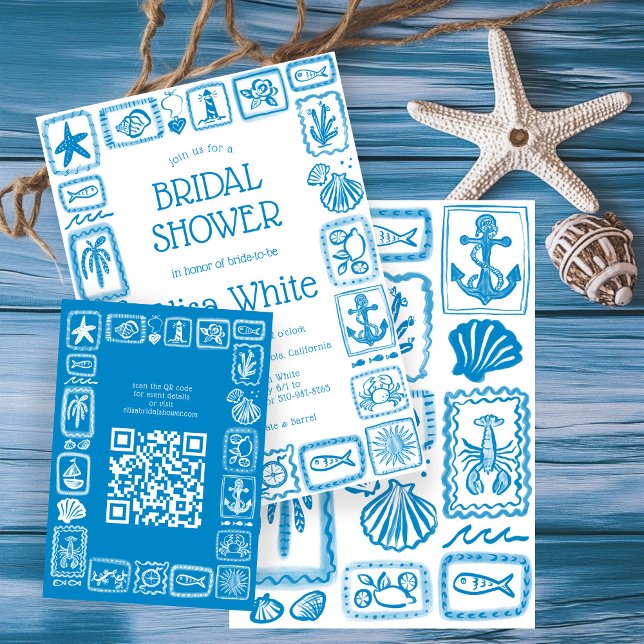 Notas de amor desde el mar Moderno Bridal Shower Q (Love Notes from the Sea Modern Preppy Beachy CUSTOM QR Bridal Shower Enclosure Card
)