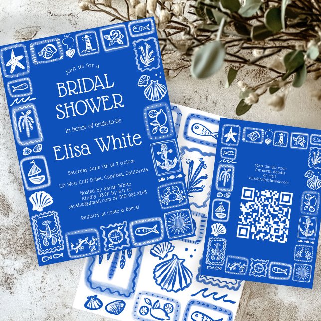 Notas de amor desde el mar Moderno QR personalizad (LoveNotes from Sea Modern CUSTOM QR Code Beachy Bridal Shower Enclosure Card
)