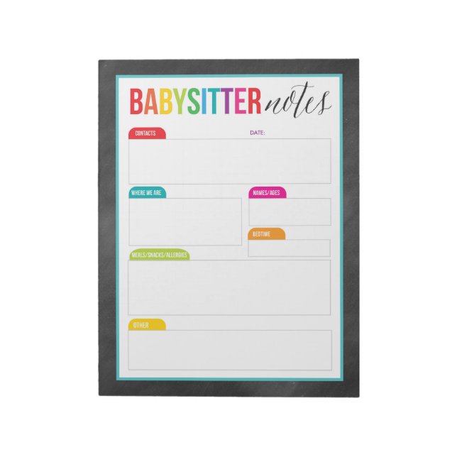 Notas de Babysitter Bloc de notas para padres (gra (Lado Izquierdo)