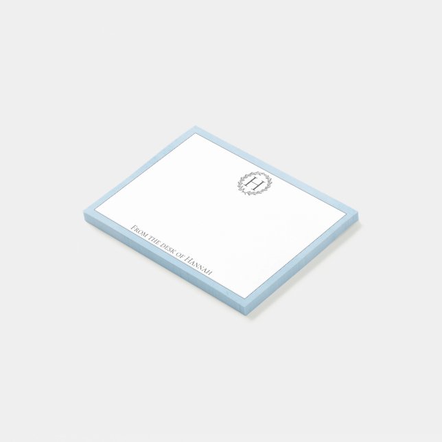 Notas de Blue Monogram Wreath Post-it (En perspectiva)