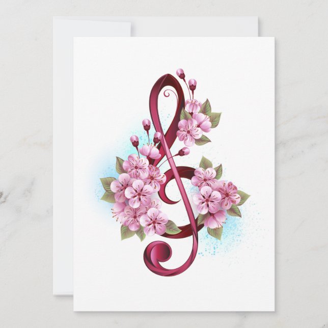 Notas de clave de sol musical con flores de Sakura (Anverso)