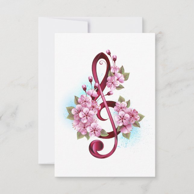 Notas de clave de sol musical con flores de Sakura (Anverso)
