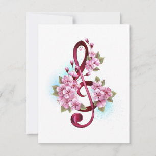 Notas de clave de sol musical con flores de Sakura
