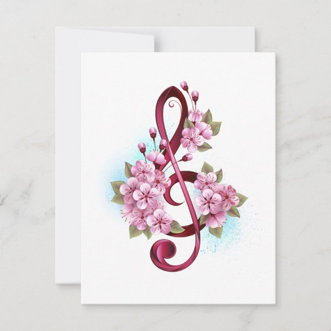Notas de clave de sol musical con flores de Sakura (Anverso)
