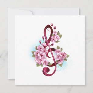 Notas de clave de sol musical con flores de Sakura