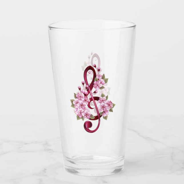 Notas de clave de sol musical con flores de Sakura (Anverso)