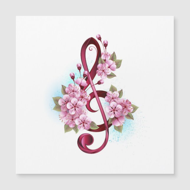 Notas de clave de sol musical con flores de Sakura (Anverso)