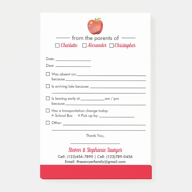 Notas de la Excusa Estudiantil para el Bloc de not (Anverso)