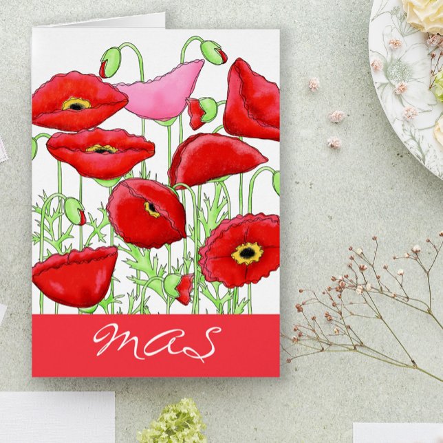 Notas de las Iniciales del Monograma de Flores de  (Monogram personalized note cards with the every beautiful poppy make a beautiful statement or gift.)