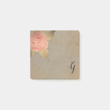 Notas de Monograma de Rosa de Rubor rosa de época