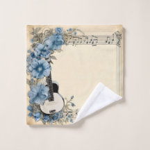 Notas de música de guitarra azul flores