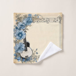 Notas de música de guitarra azul flores