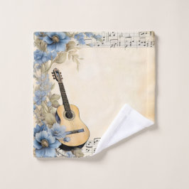 Notas de música de guitarra azul flores