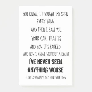 Notas de post-it divertidas del estacionamiento