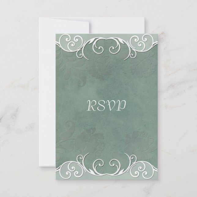 Notas de RSVP de Boda con Rosa Verde Salvia (Anverso)