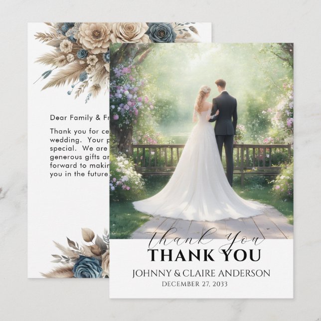 Notas de Tarjeta de Agradecimiento de Boda con Fot (Anverso / Reverso)
