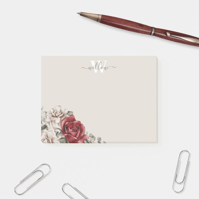 Notas del Monograma Floral Rustic Red Rose Post-It (Subido por el creador)