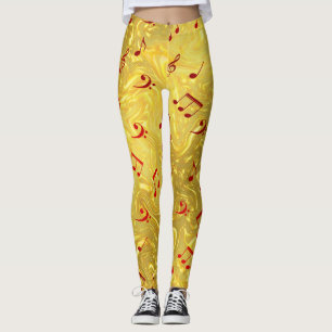 notas elegantes en las leggings de color oro y roj