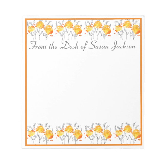 Notas Floral Naranja personalizada desde el Bloc de nota (Frente)