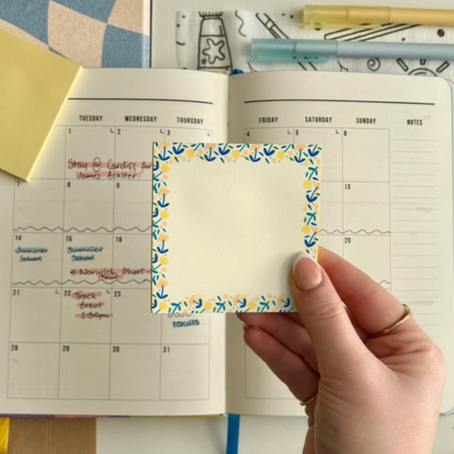 Notas florales azules y amarillas post-it® 7.6 x 7 (Subido por el creador)