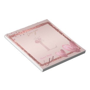 Notas Monograma Letra inicial L Bonito Rosa Bloc de nota